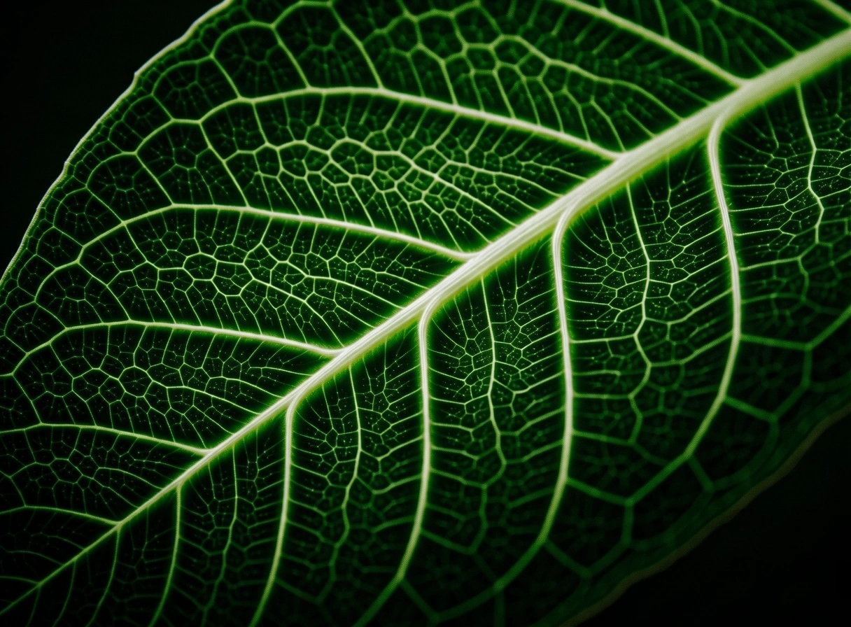 Detailed biological structure of a leaf representing natural energy systems